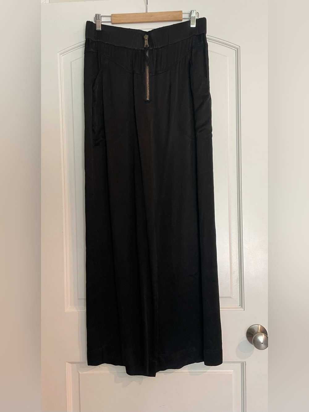 Marrakech Angelique Women's Black Cupro Wide-Leg Pants M Zip Waist - Picture 1 of 10